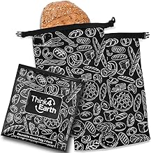 THINK4EARTH - 2 Packs Bread Bags, Bread Bags for Homemade Bread Loaf, Freezer Bread Storage Bag, Bread Container, Reusable Food Storage Bag, Large Bread Bags for Homemade Bread with Double Lining. (Black)