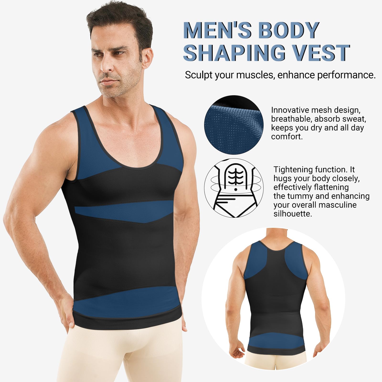 MEETYOO Camiseta Tirantes Hombre，Compresión sin Mangas Adelgazar Moldeador Shaper，Compresión de Manga Larga Hombre T Shirt