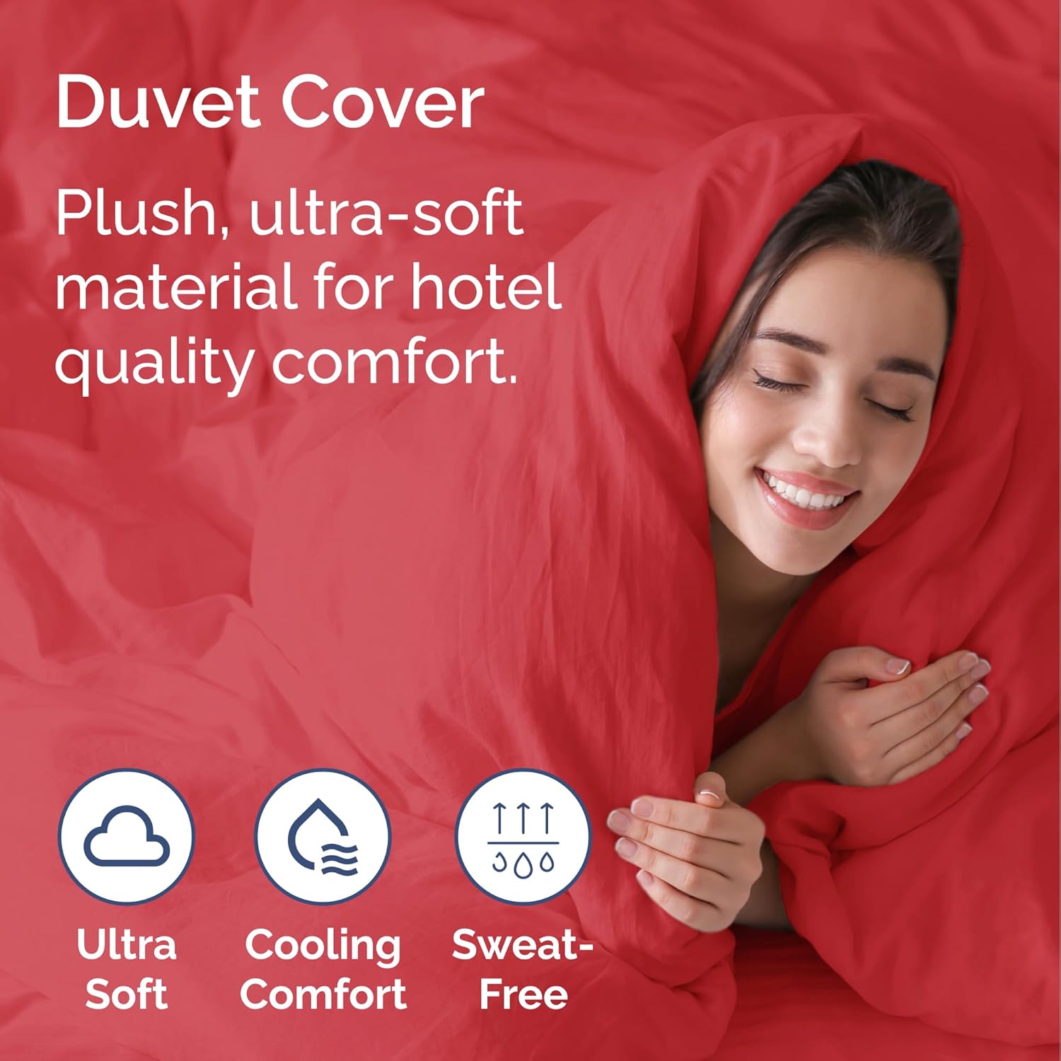 4pc Red Sheet Set with Duvet (King Size) Bundle - Bed Set Includes Fitted Sheet, Flat Sheet, Duvet Cover & Pillow Cases/Shams - Hotel Luxury Quality Bedding - Easy-Fit - Breathable & Cooling Duvet Set