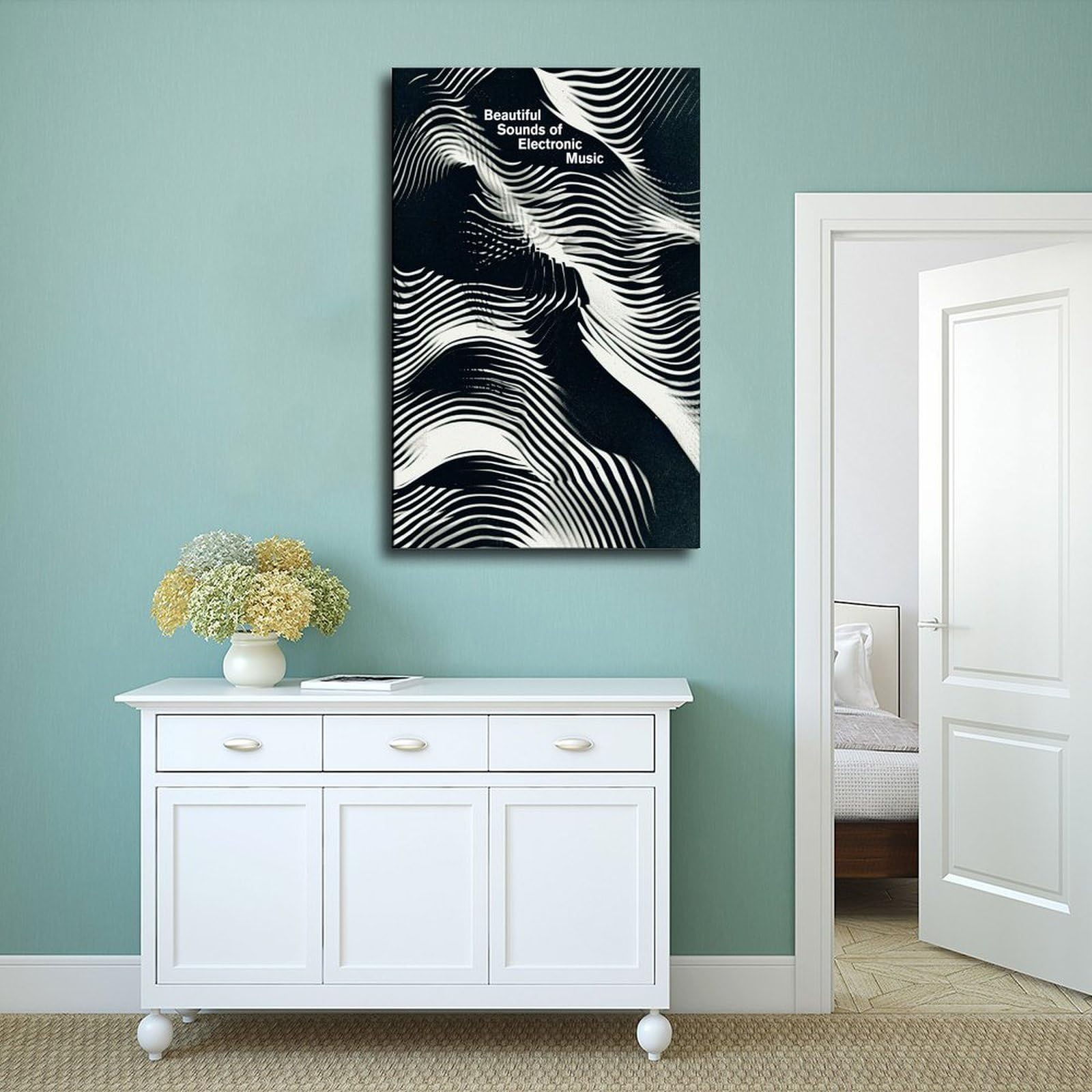 Poster su tela monocromatica con suoni di musica elettronica, decorazione per camera da letto, ufficio, stanza, regalo, 50 x 75 cm