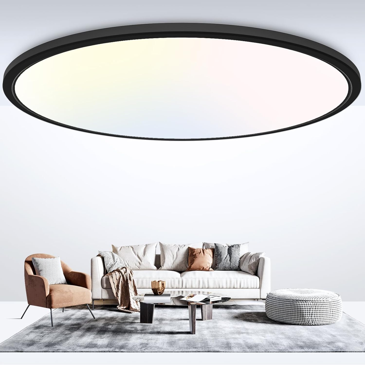 libtit 20 Inch LED Ceiling Light, 5000LM 50W Large & Bright Flush Mount Lighting Fixture, 3000K/4500K/6000K White Round Flat LED Ceiling Lamp for Bedroom Kitchen Livingroom Office (Black) Black 20In-1 Pack