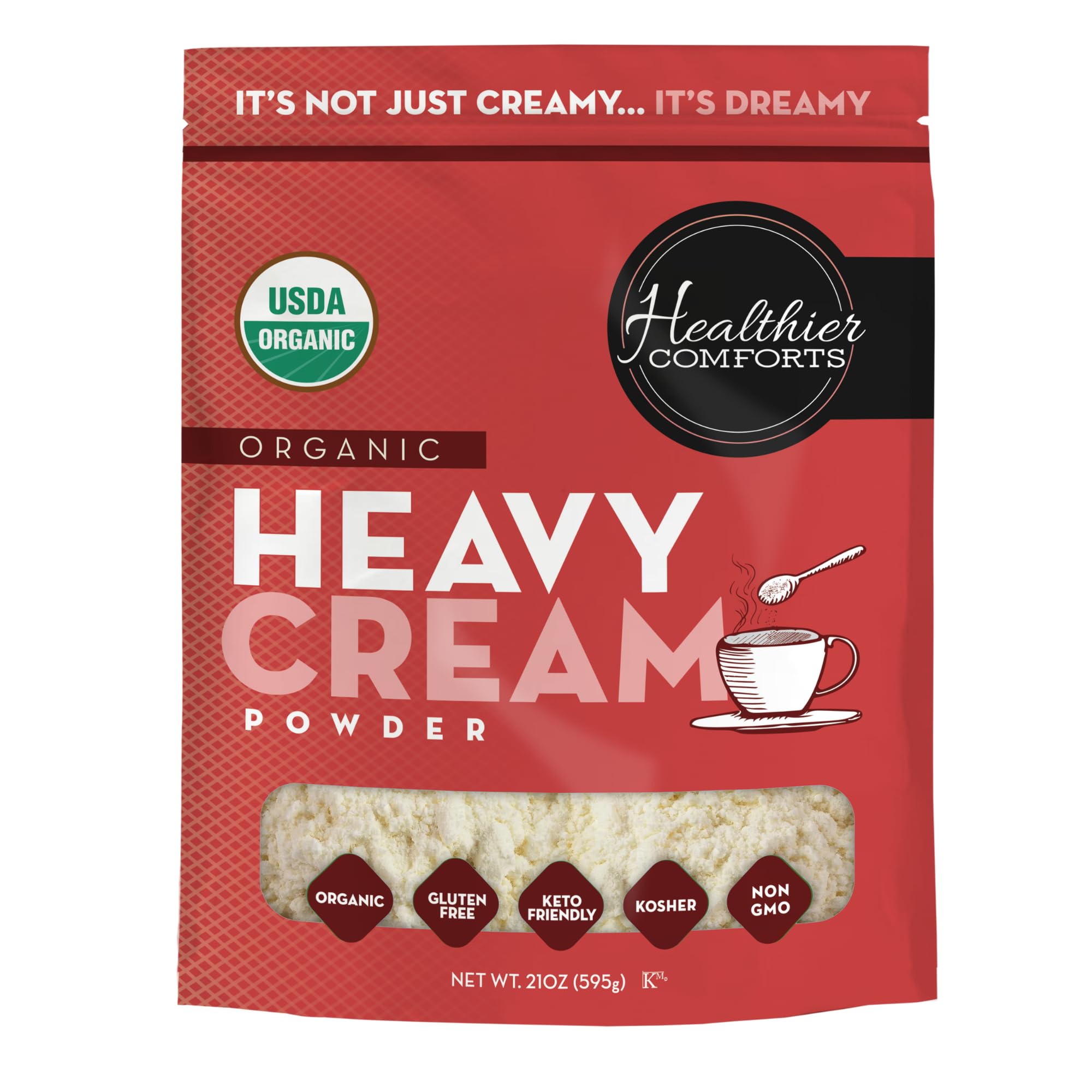 Healthier Comforts Organic Heavy Cream Powder (72% Butterfat) | Certified USDA Organic, Kosher | Gluten Free, Non-GMO, Keto Friendly, Free of