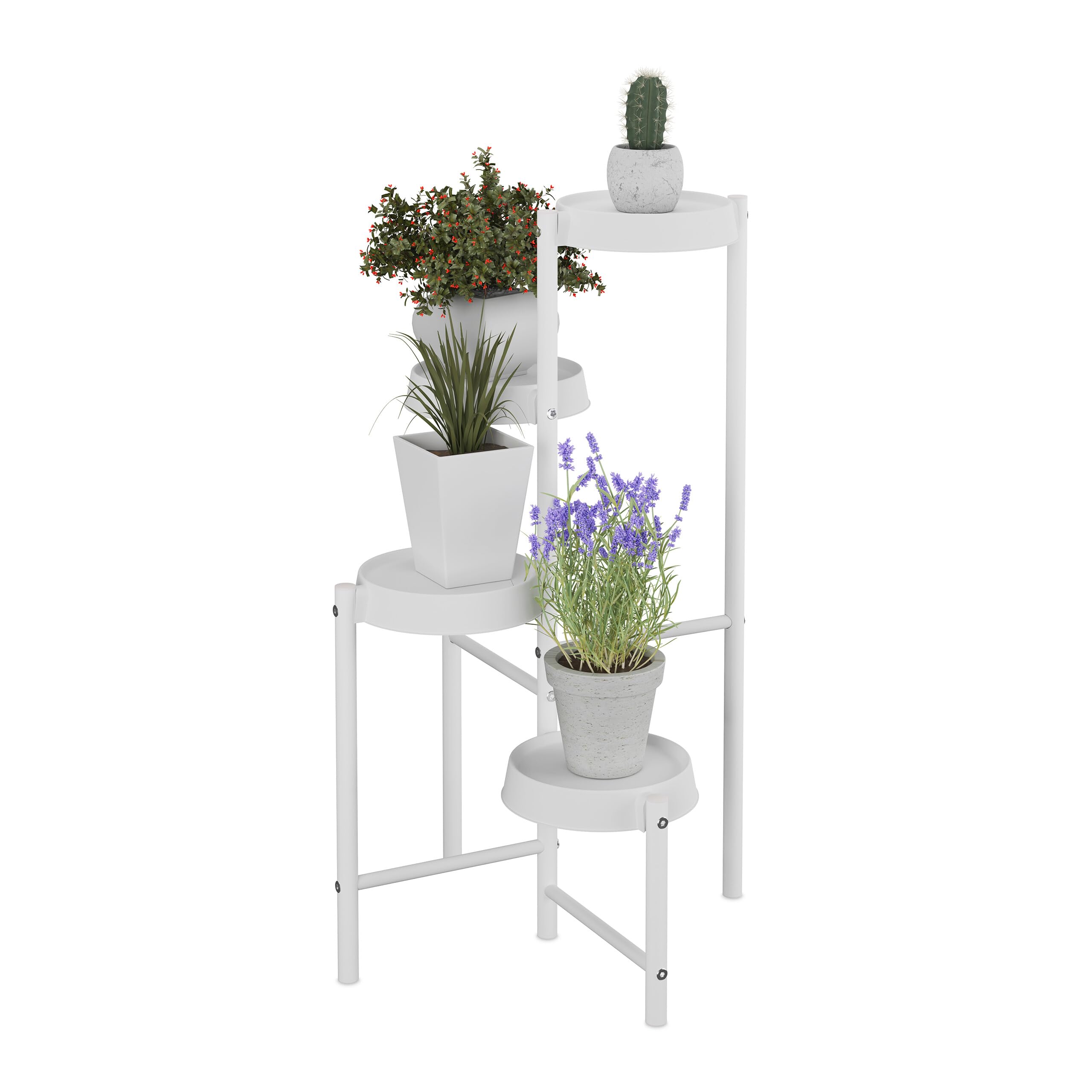 Relaxdays Stojak na rośliny, 4 półki, metal i tworzywo sztuczne, wys. x szer. x gł.: 81 x 48 x 49 cm, do wnętrz, stojak na kwiaty, biały