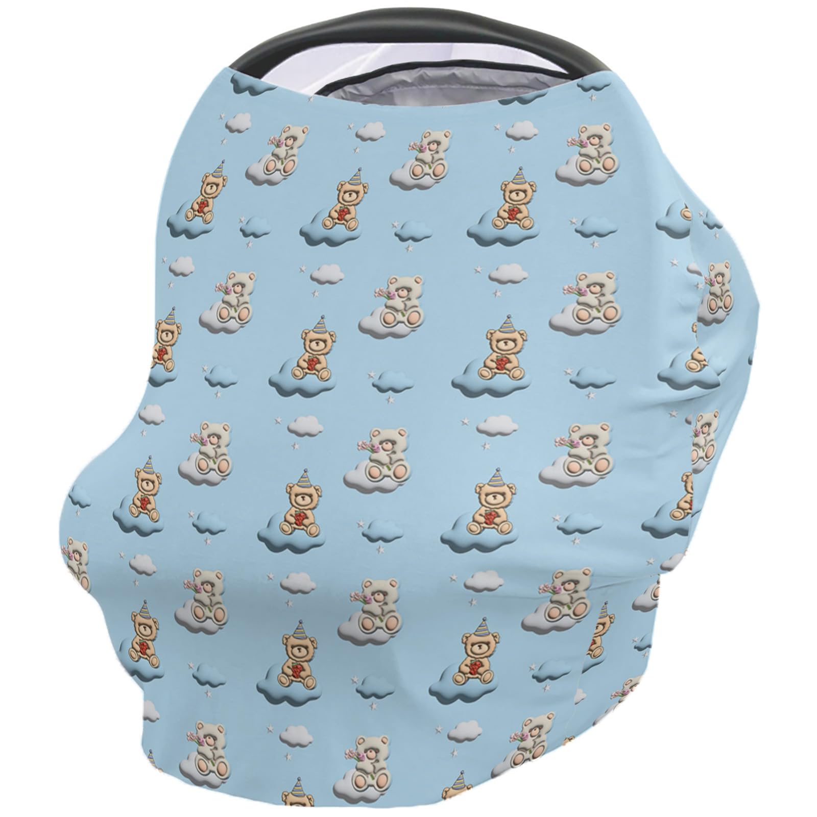 Nursing Cover for Breastfeeding Scarf, Bear Cloud Blue Baby Car Covers Super Soft Multi Use for Canopy Shopping Cart Cover Blanket Stroller Cover