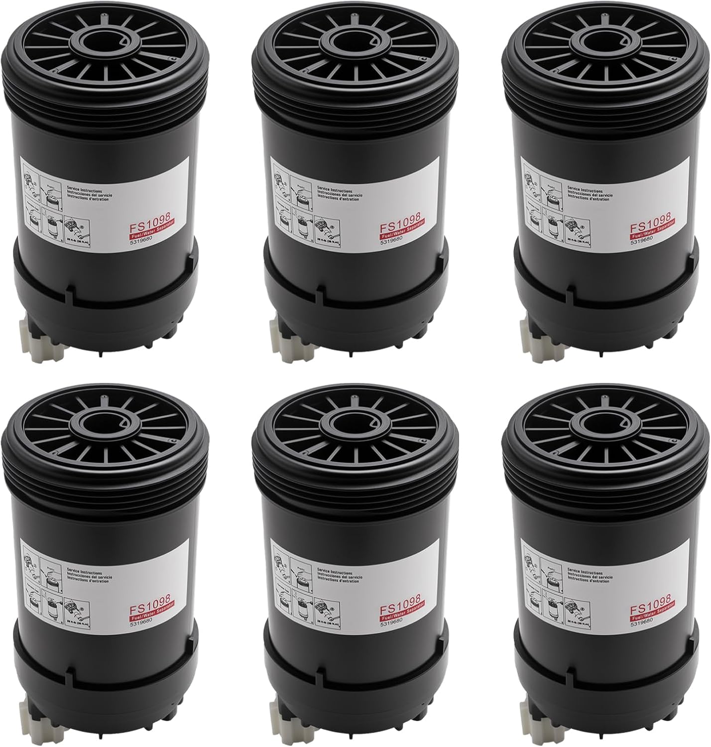 6 Pcs FS1098 Fuel Filter Water Separator With PCV Valve Fits For Cummins B6.7 ISB6.7/QSB6.7 ISL8.9 L9 Series Diesel Engines, Compatible With W100CFI W120CFI W130CFI Vehicles, Replace#5319680 5308722