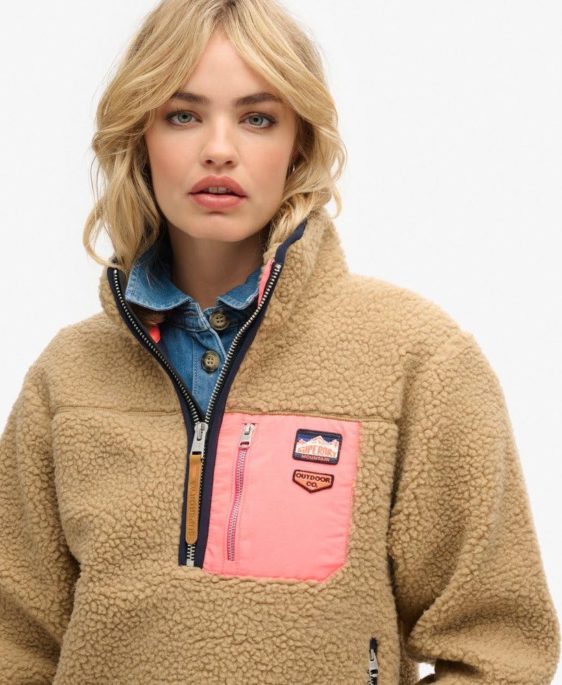 Superdry Damen Vintage Retro Fleecepullover mit halblangem Reißverschluss