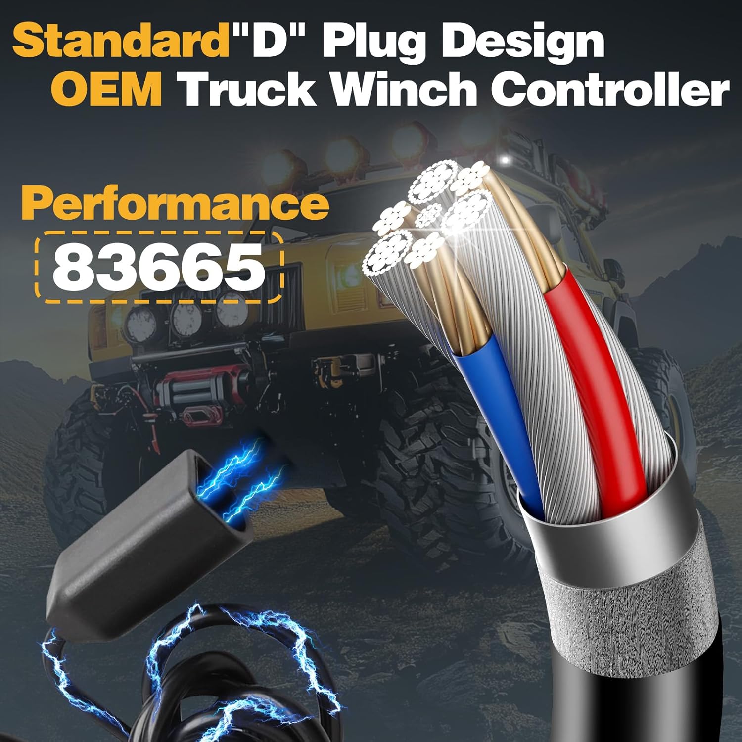 83665 Winch Hand Held Remote Compatible with Ford Ram Power Wagon Winch Remote Control Plug-in 12 Foot Connector Cable Wire for WARN M8000 M12000 VR12000 Zeon 10S with 3 or 5 Wire Round Plugs