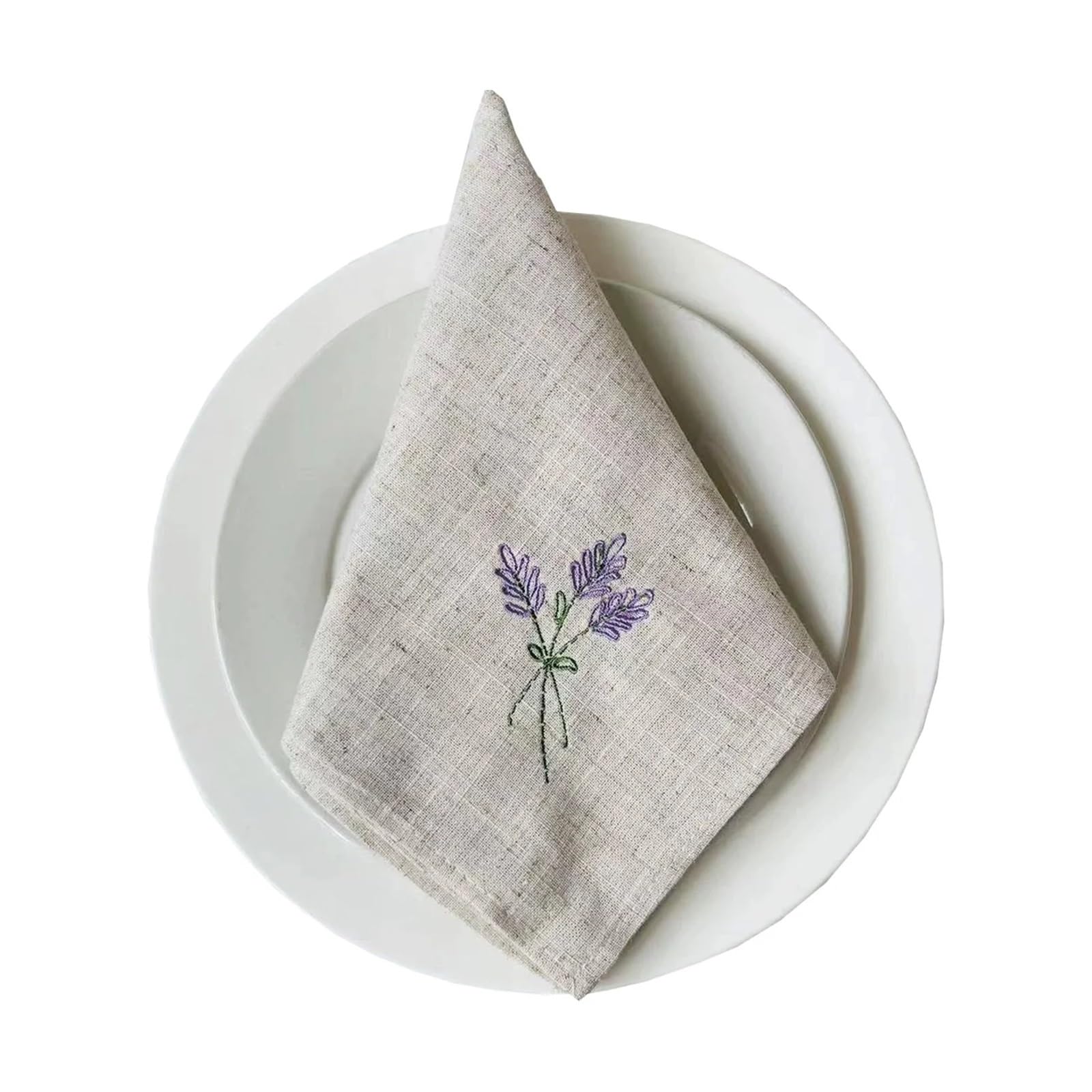 Napkins Cloth 6pcs Cotton & Linen Embroidered Napkin Custom Dinner Napkins Cloth For Cocktail Banquet Party Events Wedding Dining Table Decoration(Color 03)