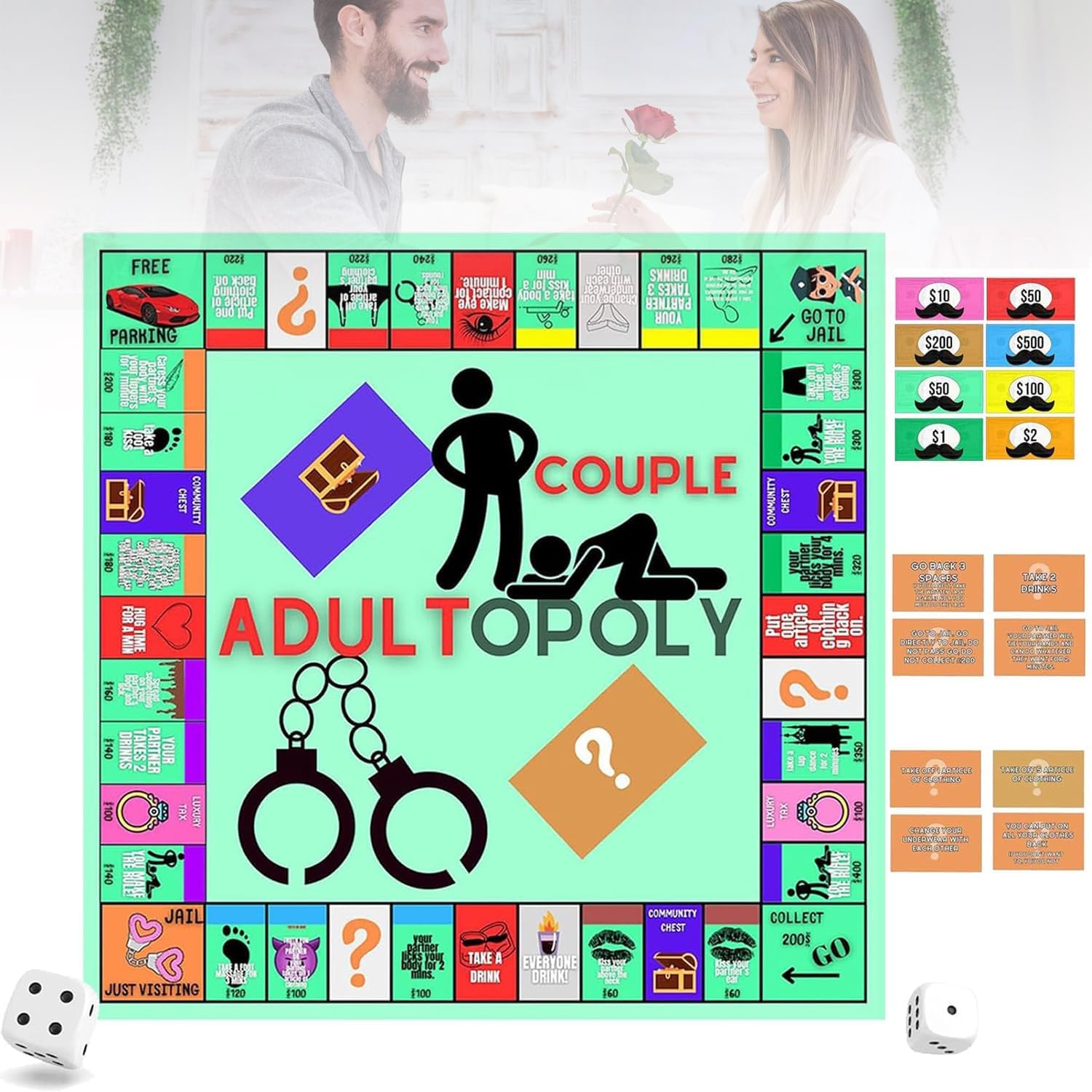 Exciting Adultopoly Board Game - Ideal for Couples, Adults' Board Game with Conversation Cards for Intimate and Fun Bonding, Relationship Card Game for Bedroom or Anywhere