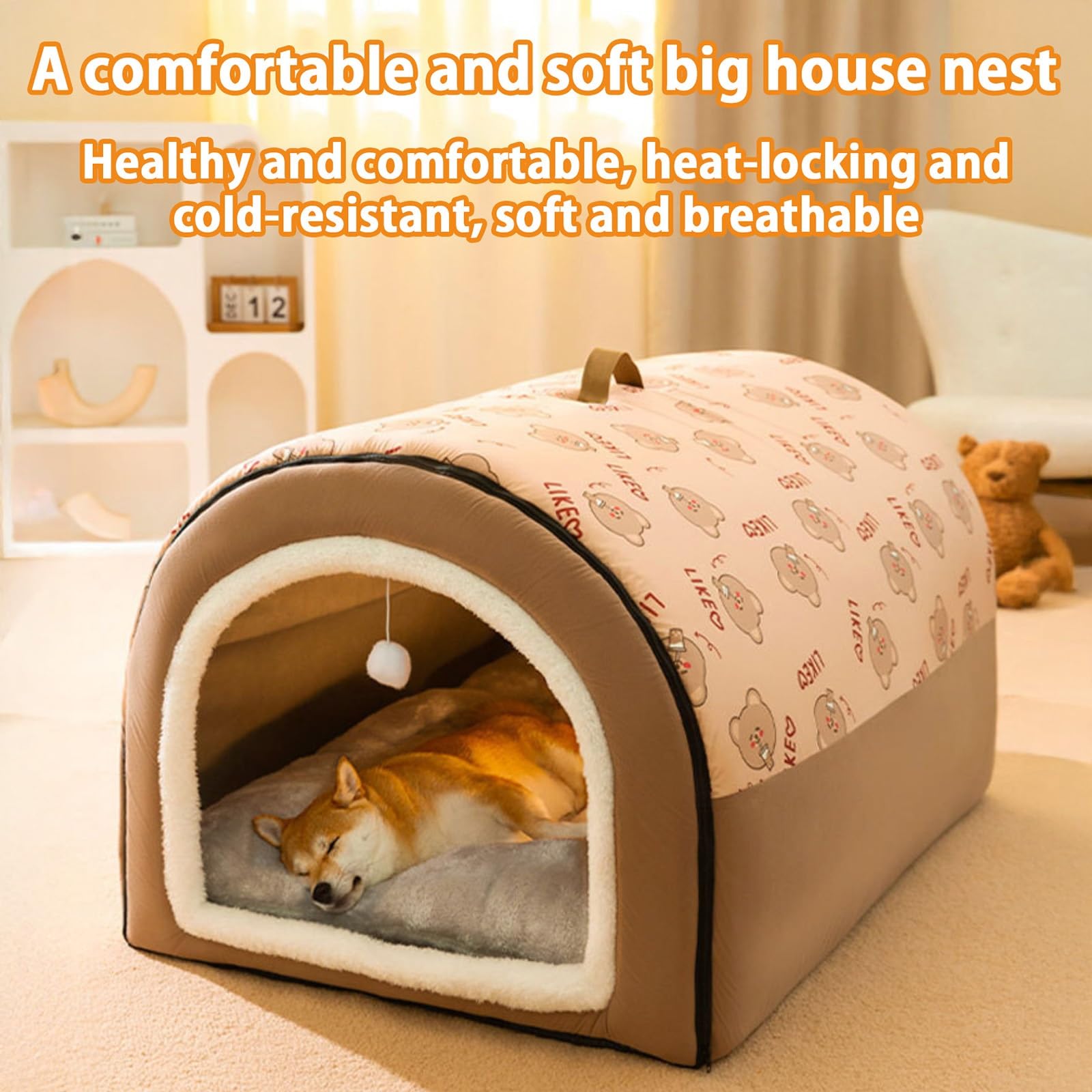 Cuccia per Cani per Interni – Cuccia Pieghevole Chiusa, Cozy Cuccia per Gatti e Cani Tetto asportabile Pieghevole Cuccia Gatto Chiusa Interno con Materasso Rimovibile(Gray,50x40x35cm)