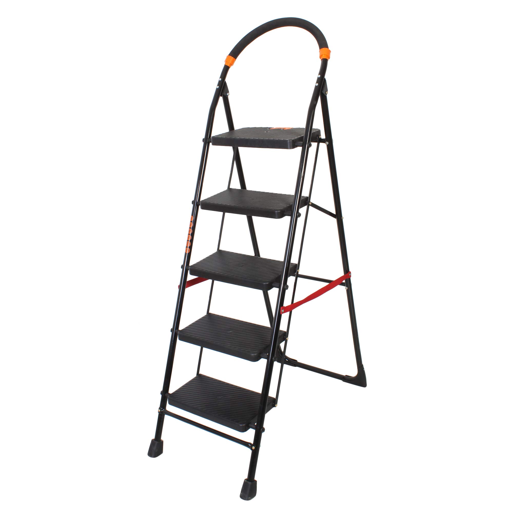 GRAZIA 5 Steps Foldable Ladder with Step | Anti-Skid Bottom with Anti-Slip Steps | Safety Clutch Lock | Knee Guard | for Home, Offices, Shops, Kitchen and School (Black, Large)