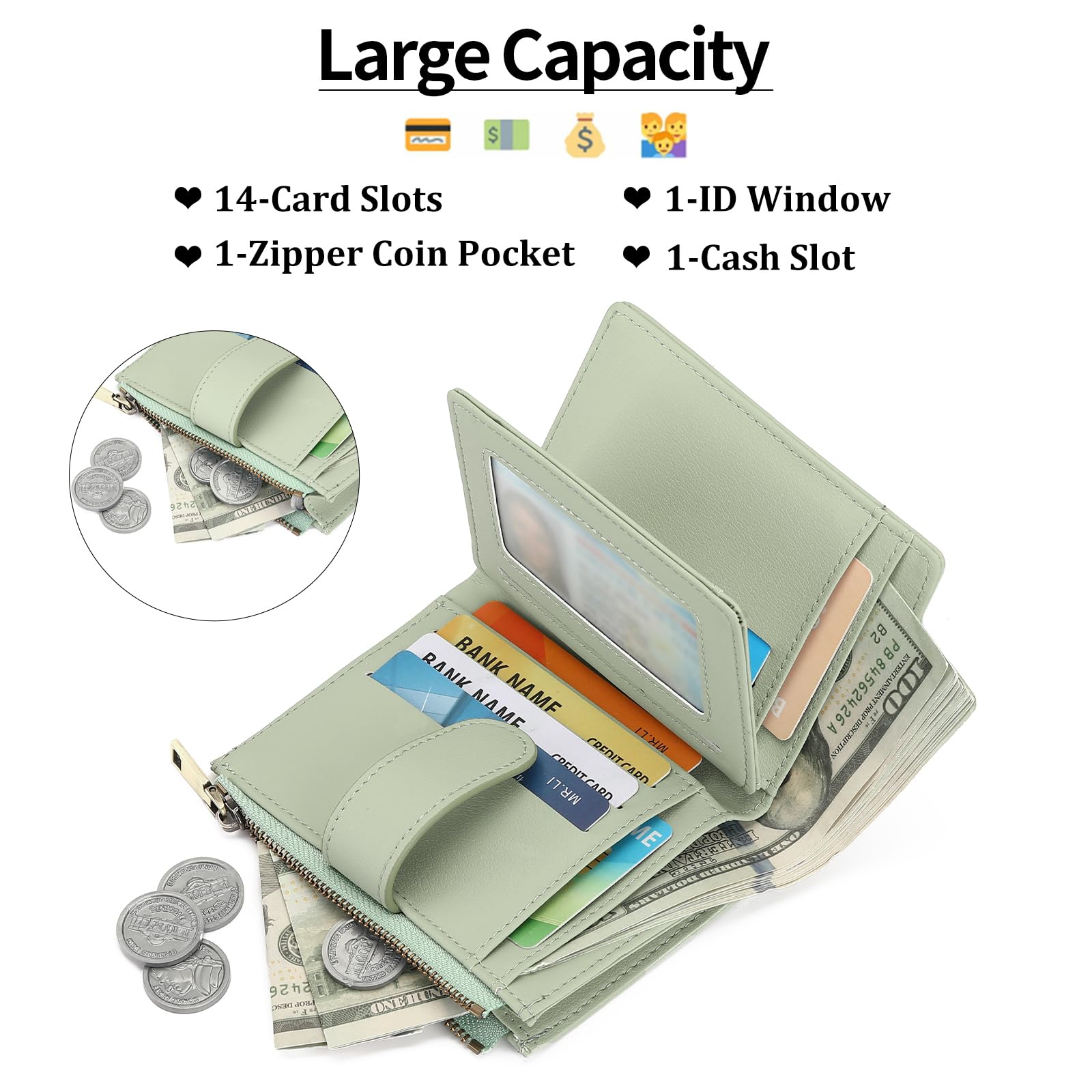 GAEKEAO Portafoglio Donna Piccolo, Porta Carte di Credito con Cerniera Grande Capacité Portamonete con Protezione RFID, Borsellino Donna, Portafogli Regalo