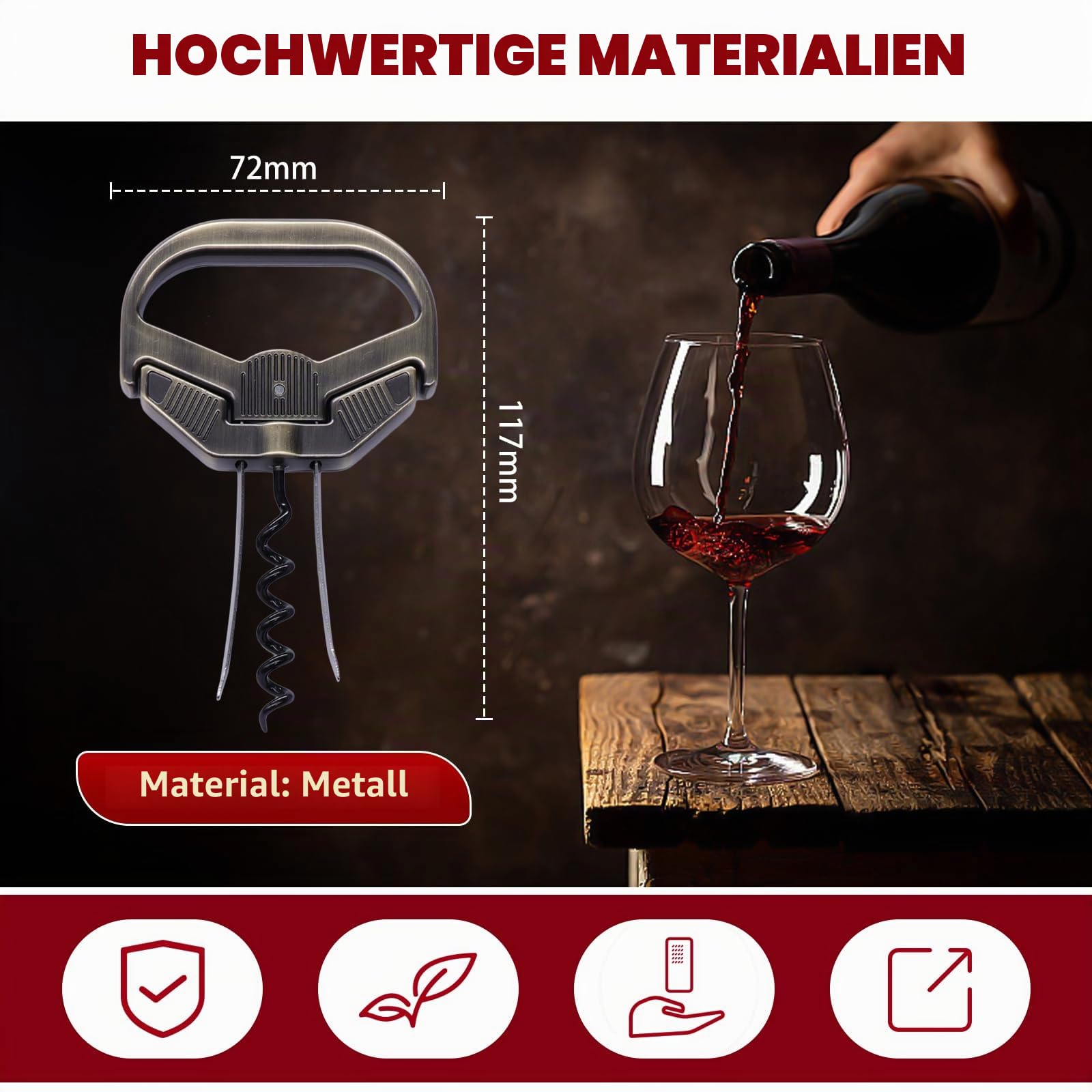 Ah So Weinöffner 3 in 1, Bronze-Classic | Flaschen Korken Entferner, Für ältere und zerbrechliche Weinkorken, Leichtes Entkorken für Kenner