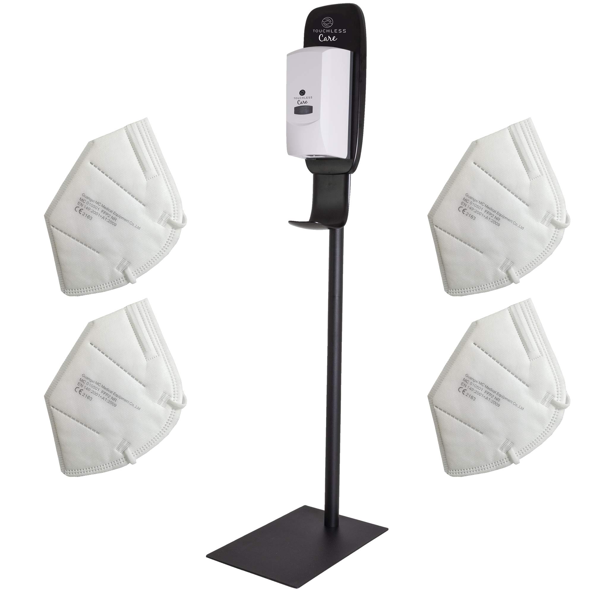 IKRA Touchless Care 2in1 Desinfektionsmittelständer & Seifenspender, inkl. 4X FFP2 Maske