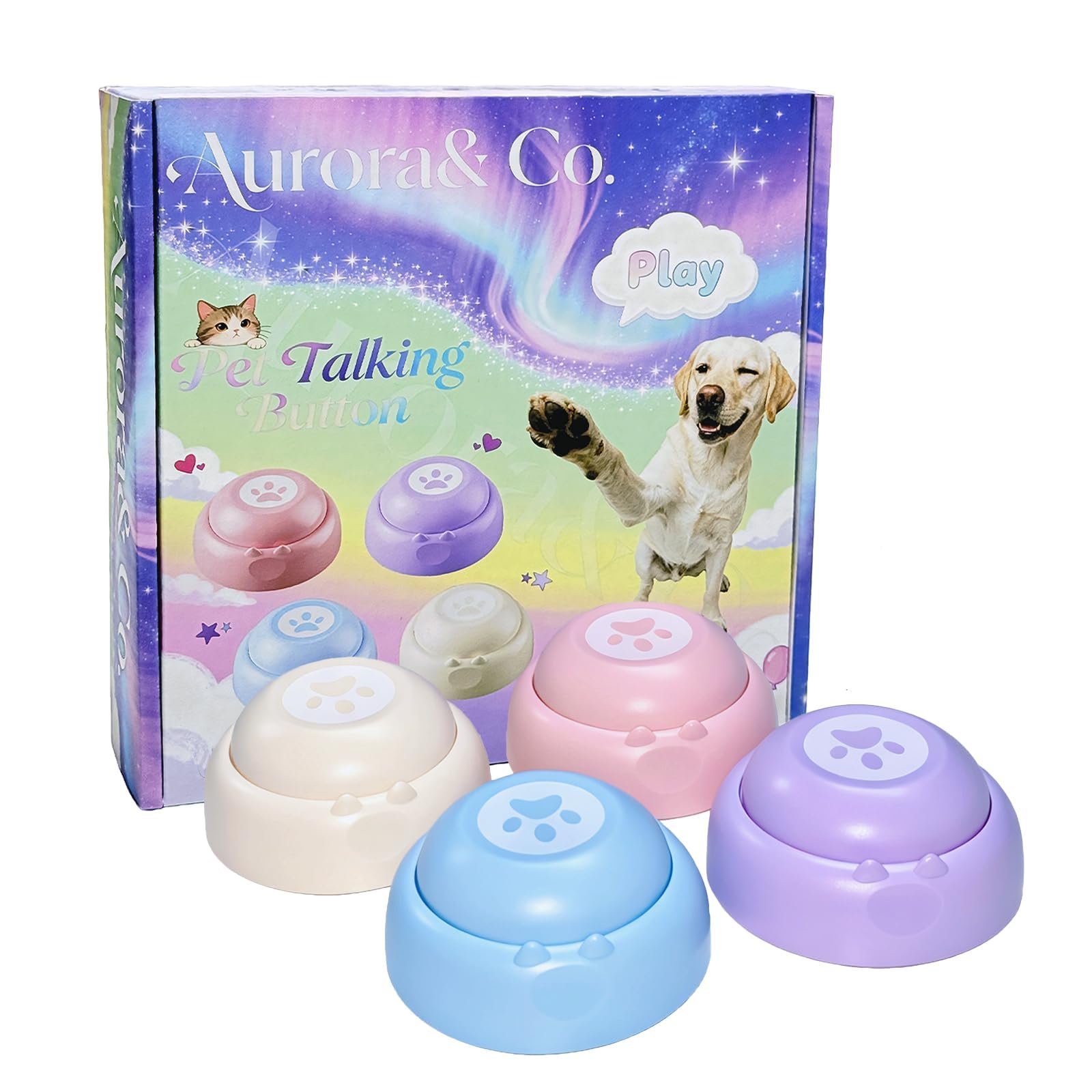 HeartSync 4-Pack Recordable Dog Buttons, Dog Buttons Talk Training,Pet Communication Training Set,30-Second Voice Recording Buttons for Dogs & Cats, for Pet Lovers & Training