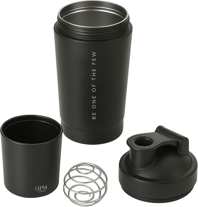 Coqueteleira Inox 600ml Shaker Academia Compartimento Preto ELLYM NUTRITION