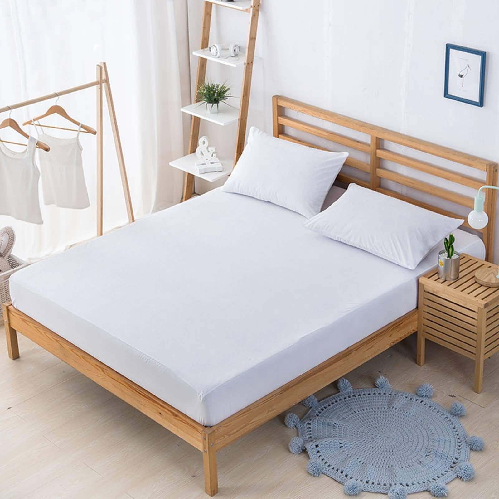 Drap housse imperméable 150x200 coton blanc aspect velours