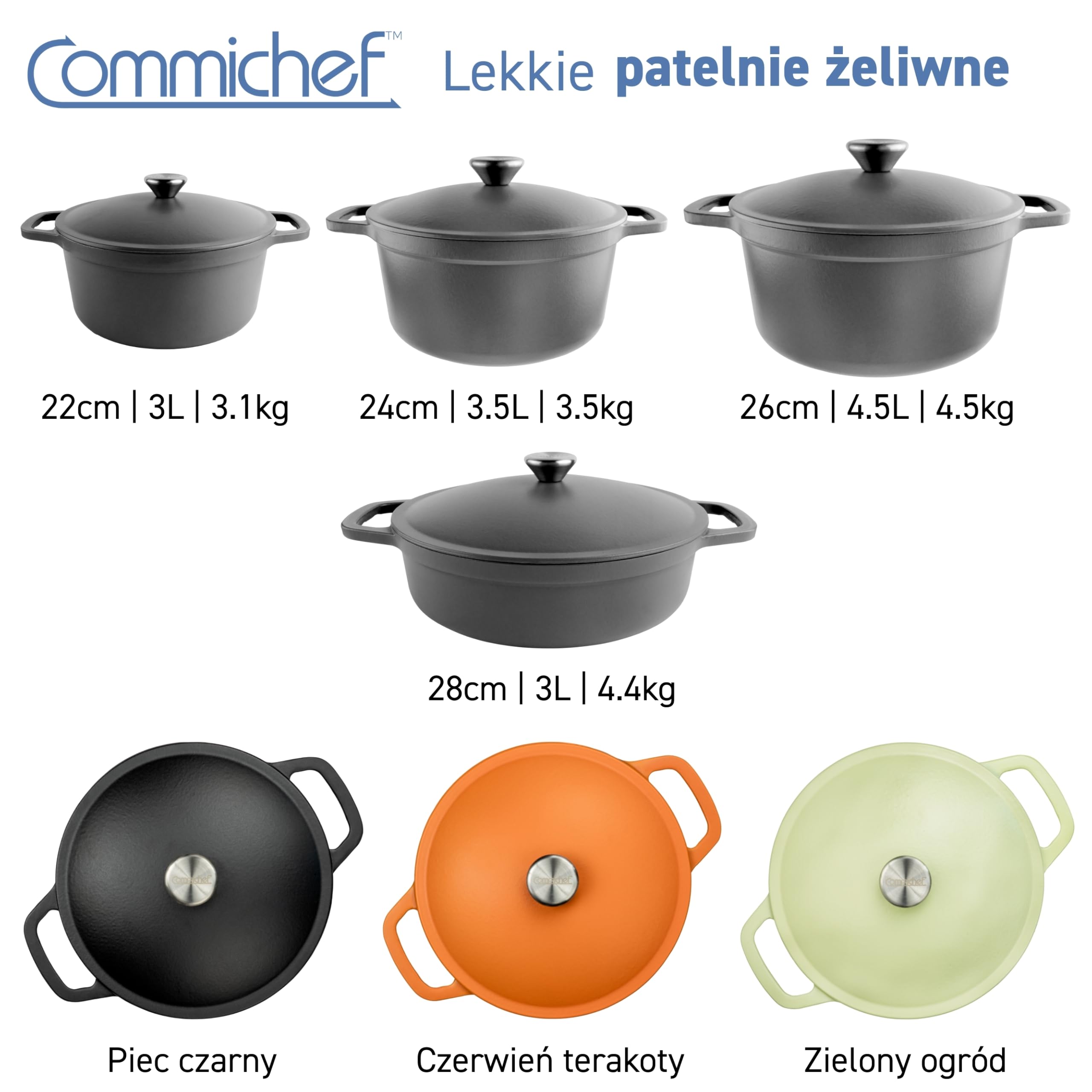 Lekki żeliwny garnek 26 cm, 4,5 l, zielony – garnek z pokrywką do gotowania i pieczenia chleba, emaliowana patelnia, kompatybilny z płytą indukcyjną