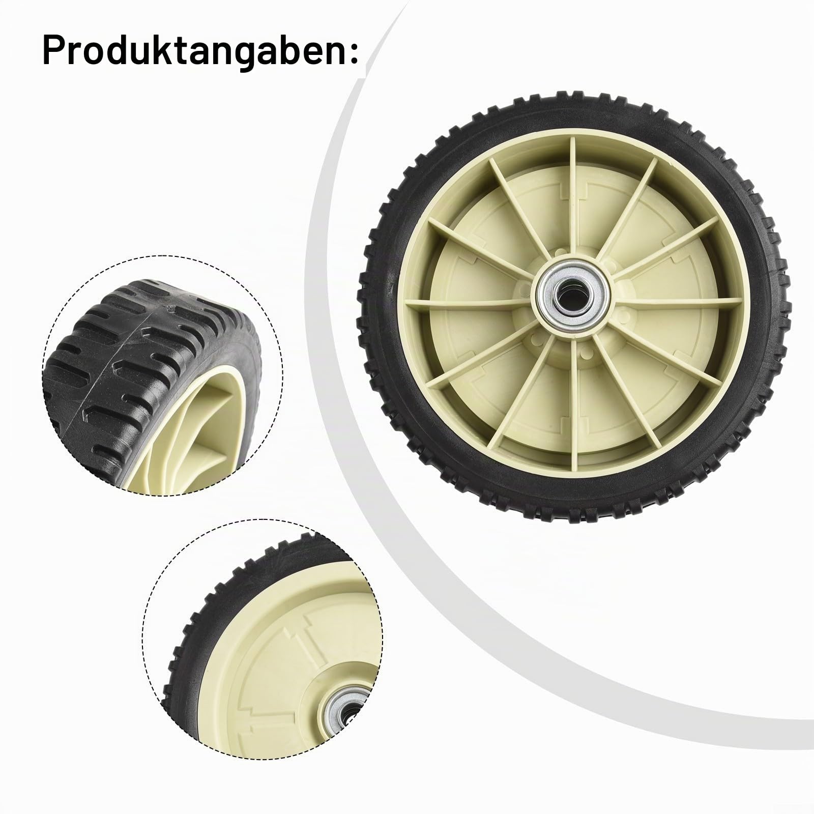 Räder für Rasenmäher, 17,8 cm, 20,3 cm, 25,4 cm, vorne und hinten, Gummirad, Ersatzrad, selbstfahrendes Mähen, mit 43 mm Dicke