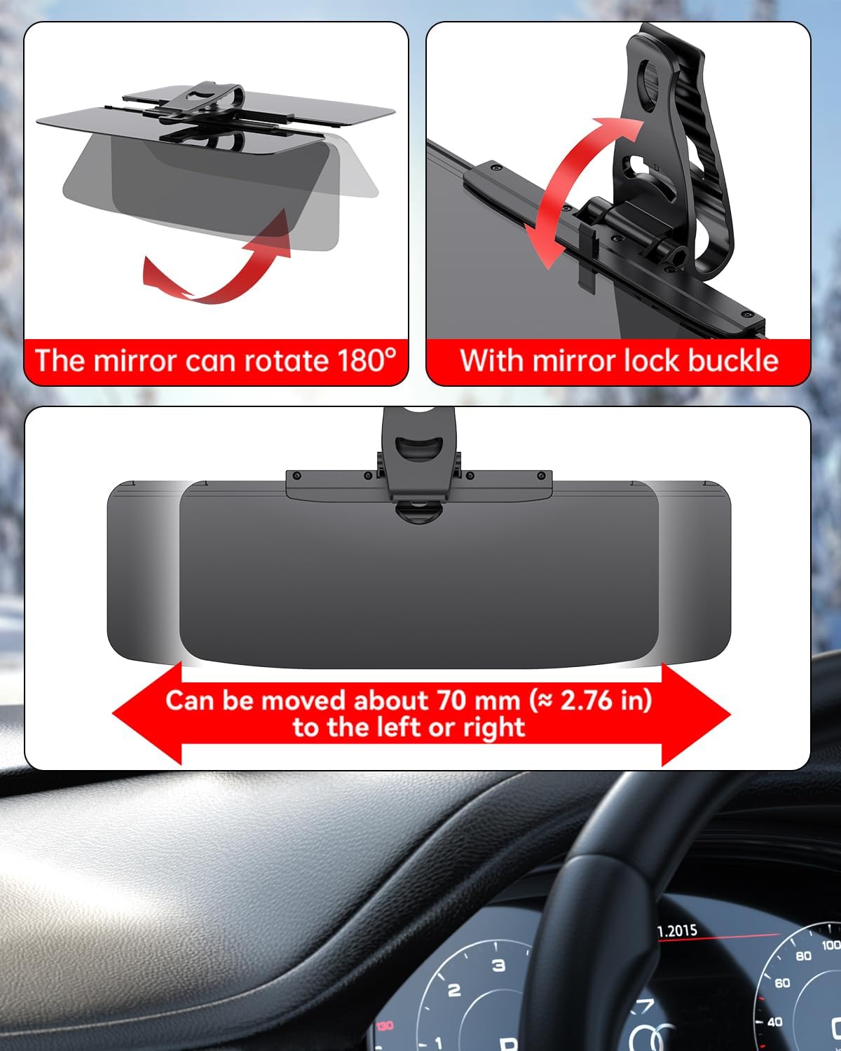 Sun Visor Extender for Cars, Polarized Anti Glare Sun Blocker & UV400 Protection, Adjustable Clip-On Extension for Car Visor, Universal Fit for Driver and Passenger Side (L)