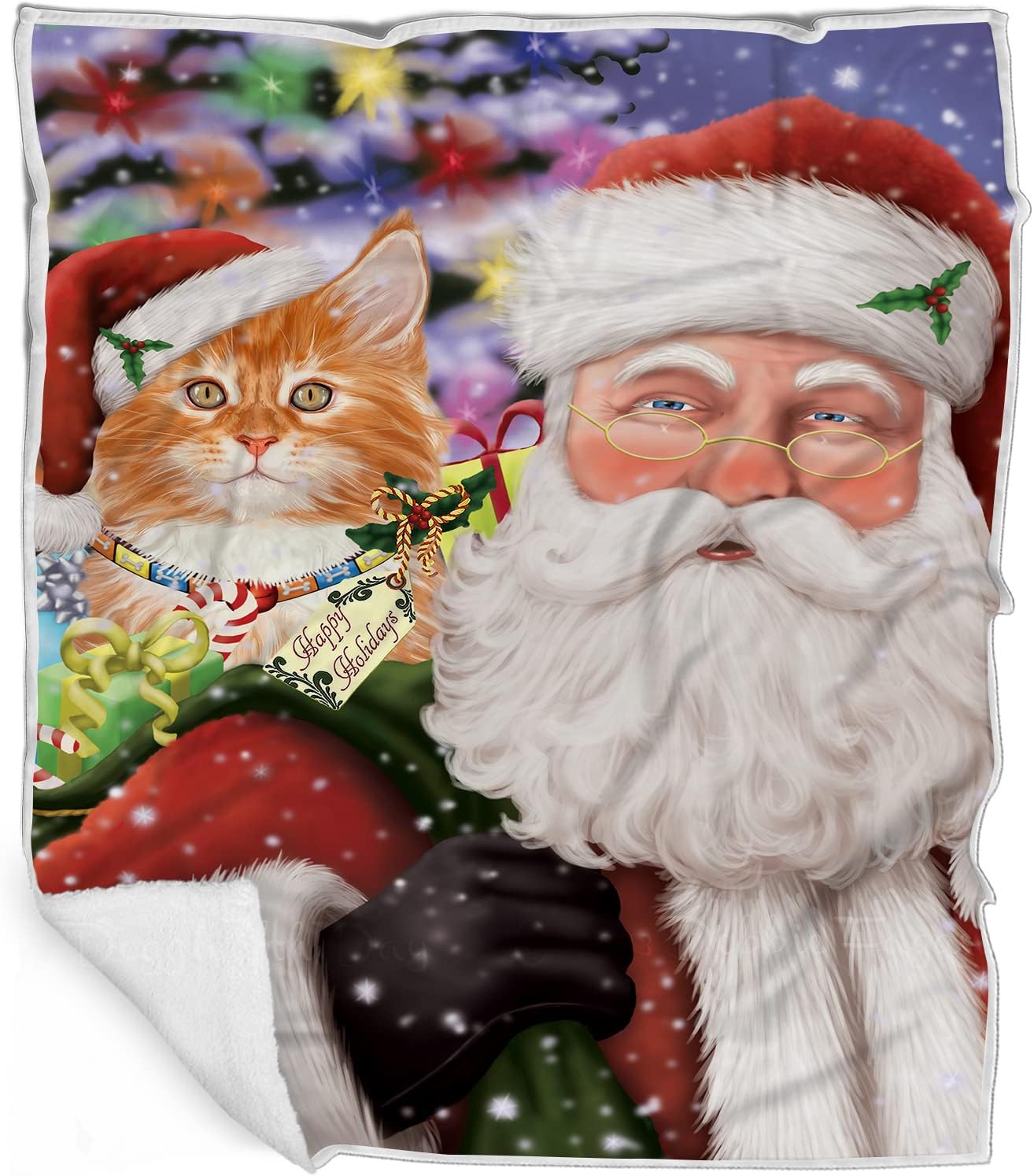 Doggie of the Day Tabby Cat Blanket - Christmas Santa Carrying Presents - Super Soft & Warm Pet Theme for Sofa or Bed, Warm Fleece, Sherpa or Woven Material, BLNKT160874 (60x80 Fleece)