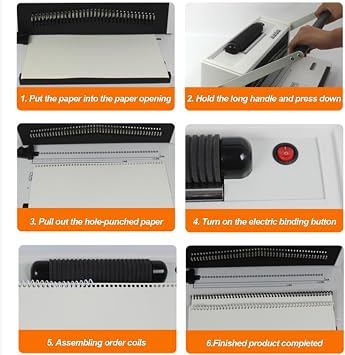 Spiral Coil Binding Machine, Electric Coil Book Binder, Spiral Hole Puncher Coil Kit, 46 Adjustable Pins, Margin 2.5/4.5/6.5MM for Notebook Binding