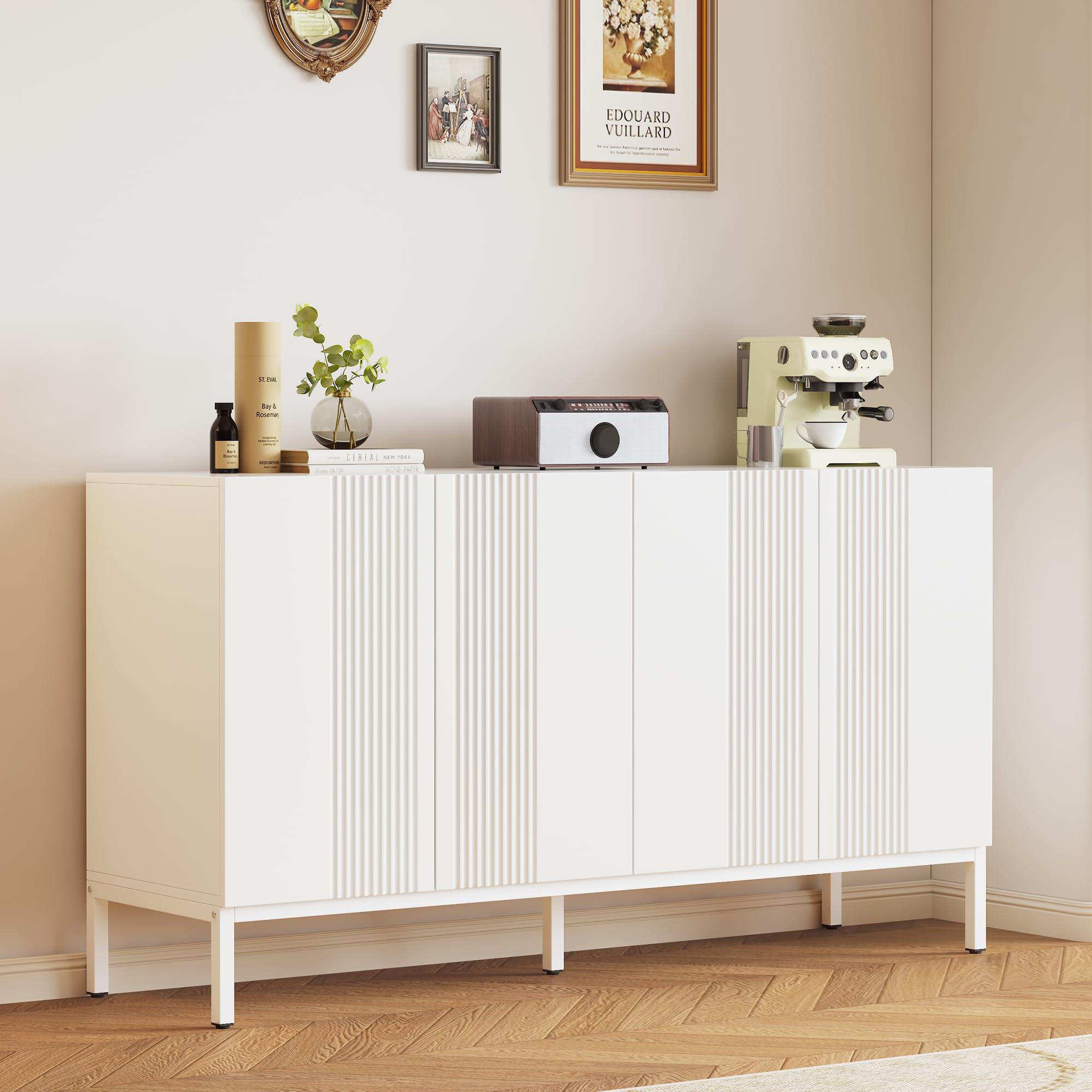 Buffet blanc 4 portes design moderne sans poignée pour salon