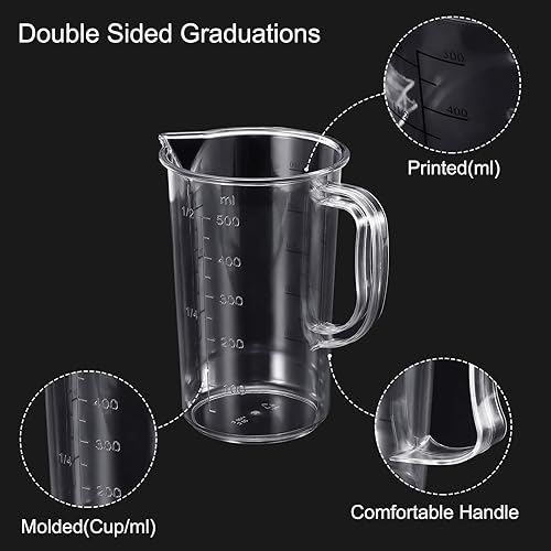 Miniatura 3 de PATIKIL Vaso graduado, 16.9 fl oz de plástico para medir líquidos, graduaciones de doble cara con mango y boquilla para laboratorio, cocina, hogar