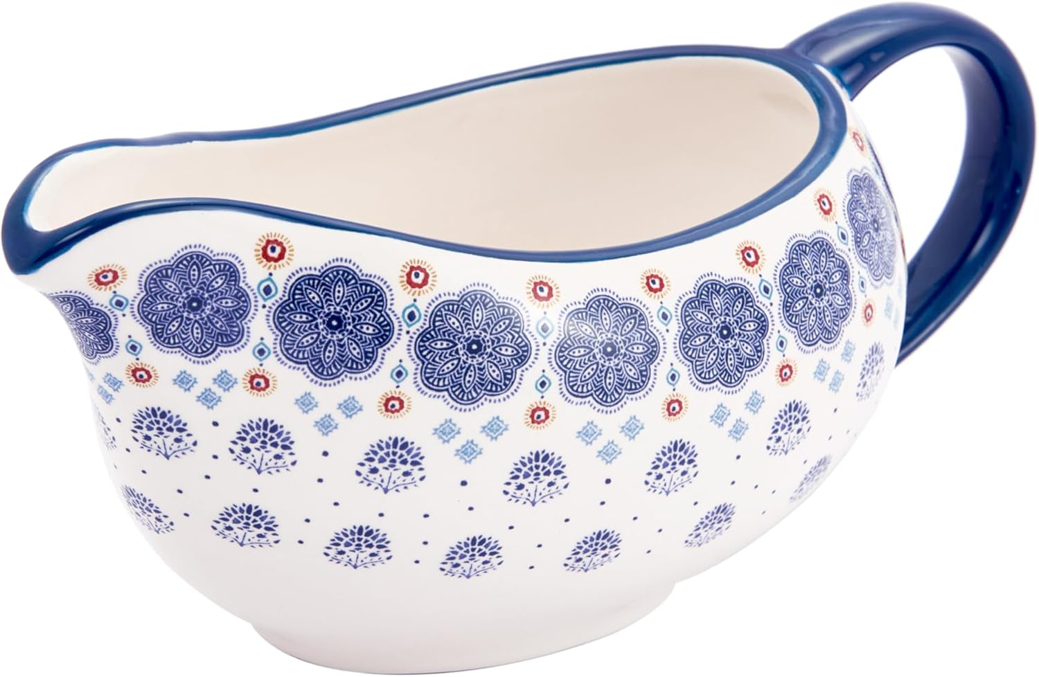 Bico Blue Talavera 14oz Ceramic Gravy Boat with Ergonomic Handle - Microwave Safe Sauce Boat for Gravy, Creamer, Dressings