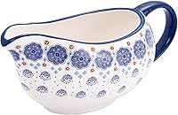 Bico Blue Talavera 14oz Ceramic Gravy Boat with Ergonomic Handle - Microwave Safe Sauce Boat for Gravy, Creamer, Dressings
