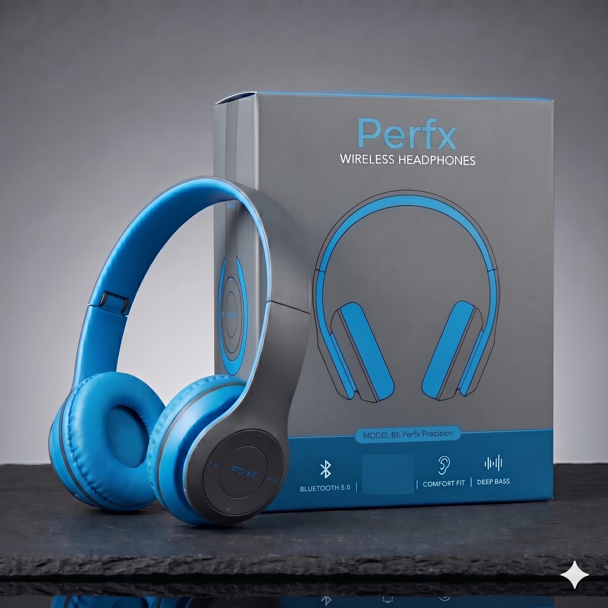 wireless bluetooth headphones with deep bass sound, foldable design, comfortable cushioned earpads, built-in mic for music & calls, average battery backup, stylish everyday use