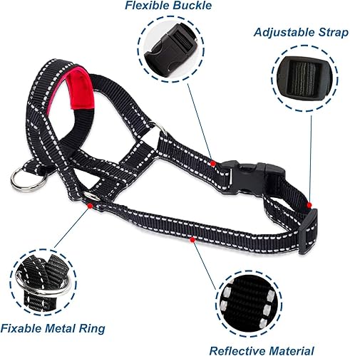 Miniatura 10 de Cuello halter para cabeza de perro con correa de seguridad reflectante para evitar tirones, collar de cabeza de perro para perros pequeños, medianos