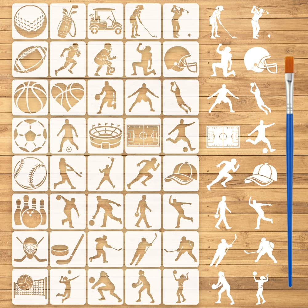 Pochoirs de peinture ballon sportif FINGERINSPIRE avec pinceau pour dessin sur bois