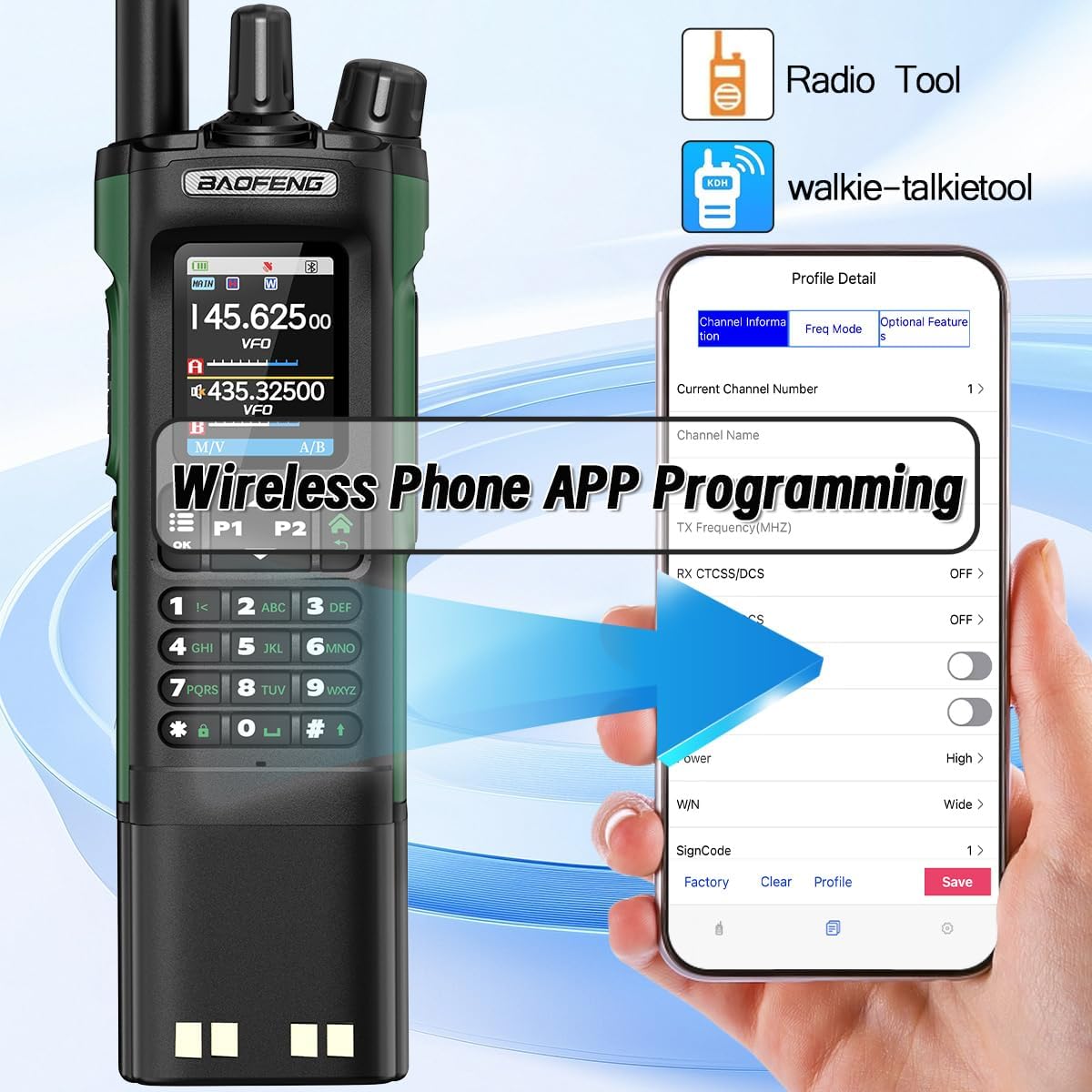 Ham Radio BAOFENG Radio UV32 Handheld 10W Rechargeable Walkie Talkies Long Range UV-32 5RM Two Way Radio NOAA Weather Radio with GPS,APP Programming Copy Frequency 3800mAh Battery USB-C Charging