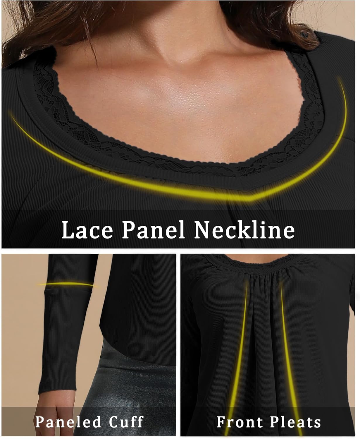 Susclude Lace Long Sleeve Shirts for Women V Neck T Shirt Casual Fall Comfy Pleated Basic Trendy Womens Tunic Tops 2025 - Image 4