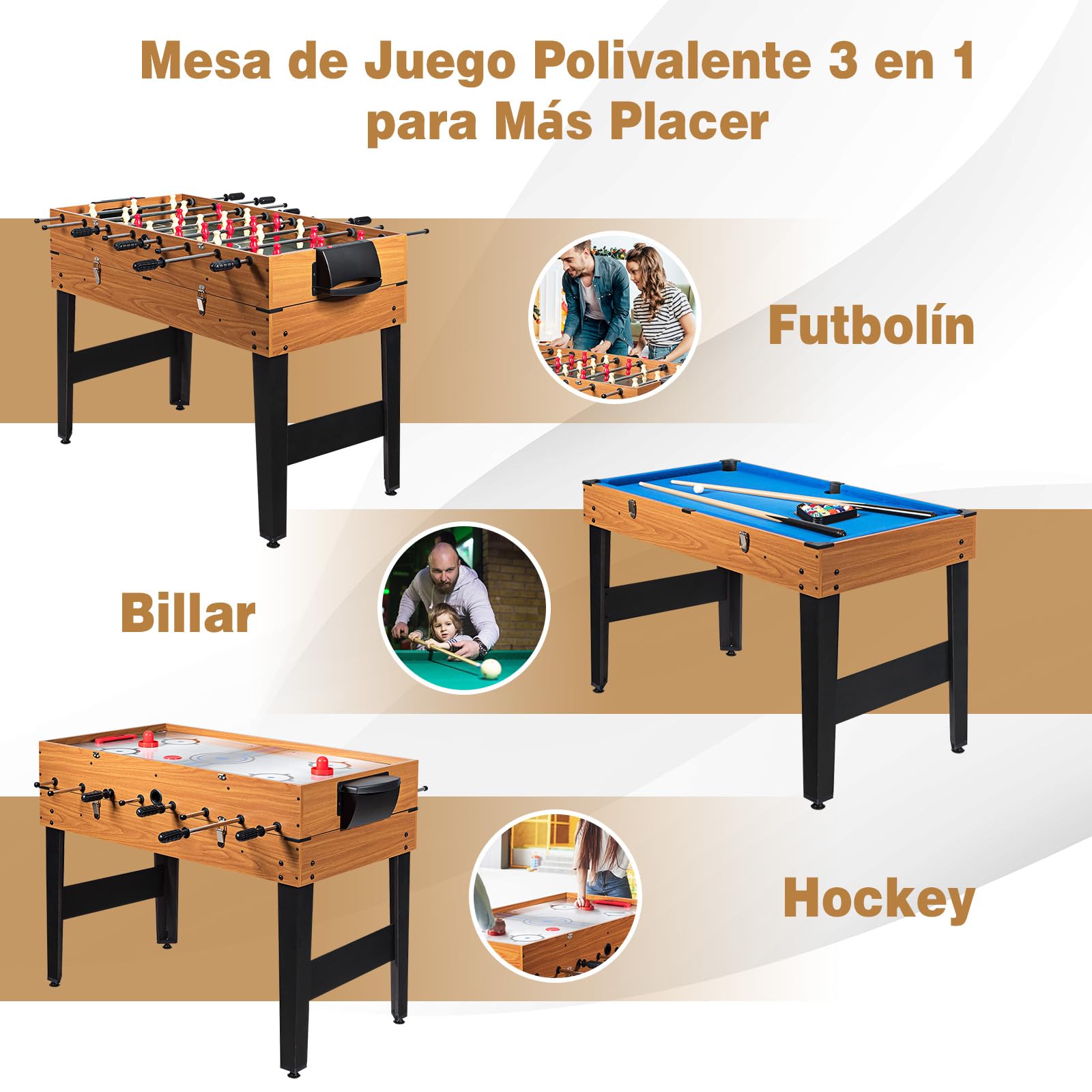 GOPLUS Mesa de Juego 3 en 1 123 cm Billar Futbolín Hockey Accesorios