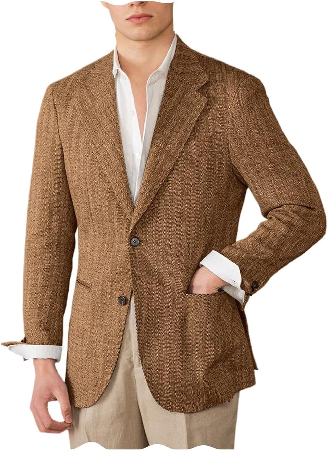 Mens Herringbone Pattern Blazer Lightweight Casual Sport Coat Spring Summer Wedding Business Dress Jacket