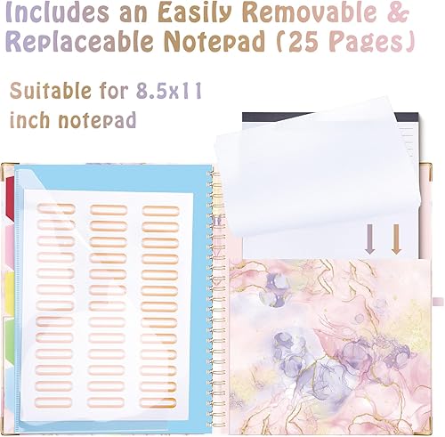 Miniatura 3 de HAUTOCO Folio portapapeles con bloc de notas recargable para tamaño carta (11 x 8.5 pulgadas), 5 divisores con 10 bolsillos, soporte elástico para