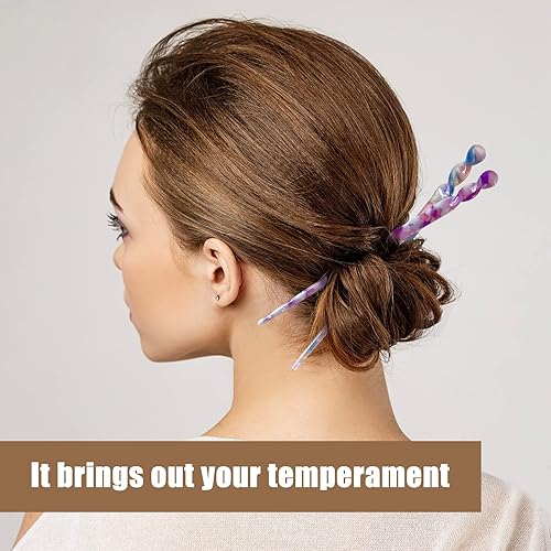 Miniatura 4 de 10 palillos de acetato para el cabello, estilo vintage para mujer, con estampado de leopardo, horquilla de concha de tortuga, palillos para niñas,