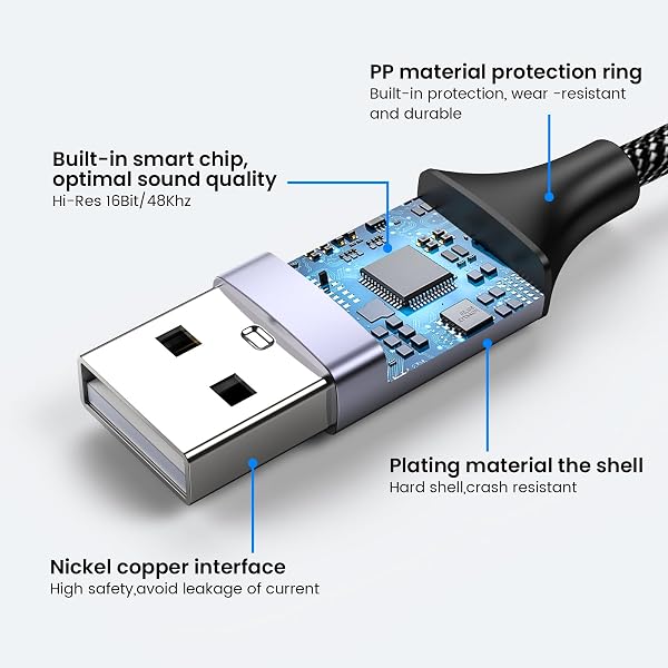 MOSWAG USB to 3.5mm Audio Adapter Built-in DAC External Sound Card Nylon Braided Aluminum Shell for PC Laptop PS5 PS4 Mac Linux Chromebook 1Pack - 3