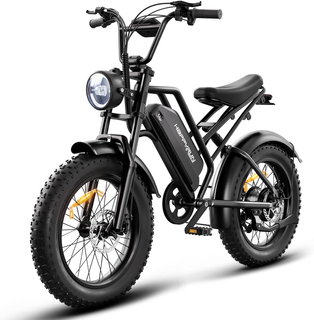 HAPPYRUN Electric Bike for Adults, Peak 1500W Motor,48V 18Ah EBike,68+ Miles Long Range, 32MPH Top Speed E Bike All Terrain Dual Suspension 20" Fat Tire Electric Dirt Bike G50