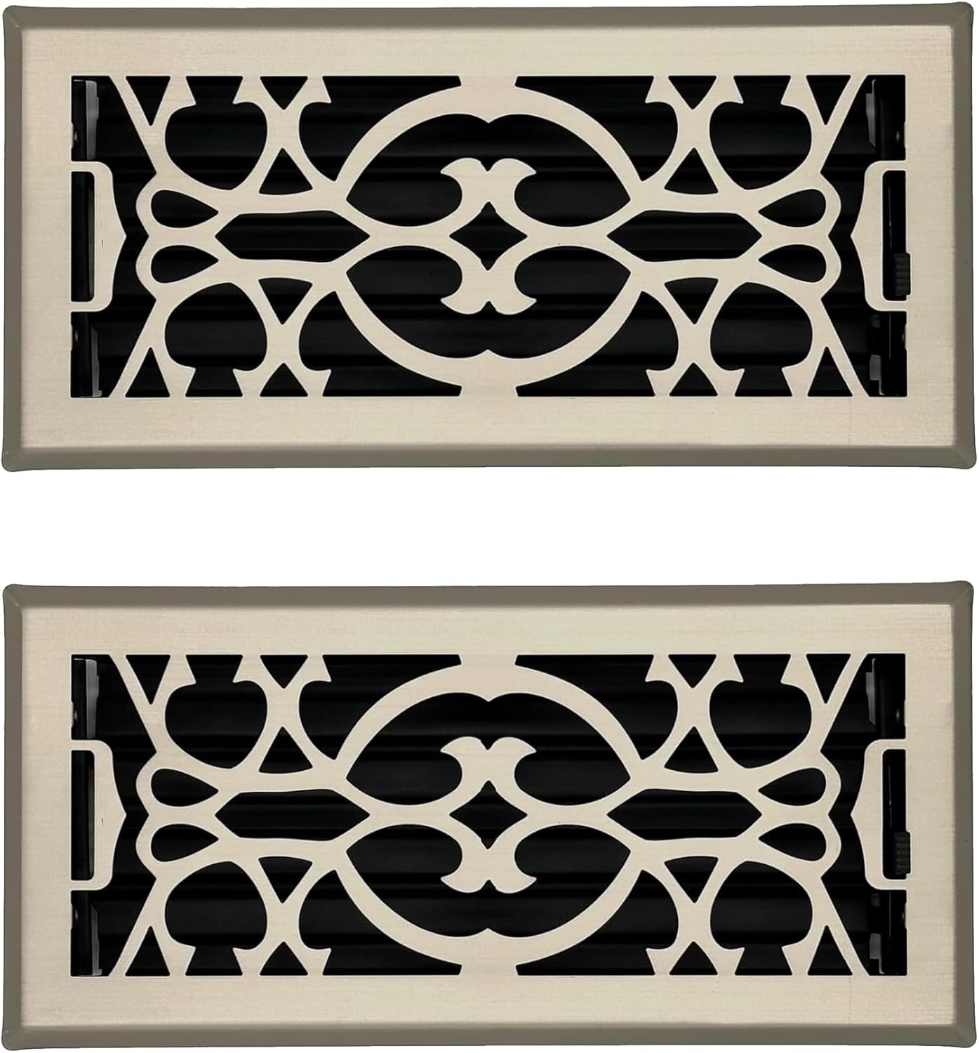 Rocky Mountain Goods Brushed Nickel Floor Vent (Pack of 6) for 4"x10" Vent Openings (Dimensions 11.5" x 5.5") - Victorian Style - Metal Construction - Scratch Resistant Finish - Smooth Glide Damper