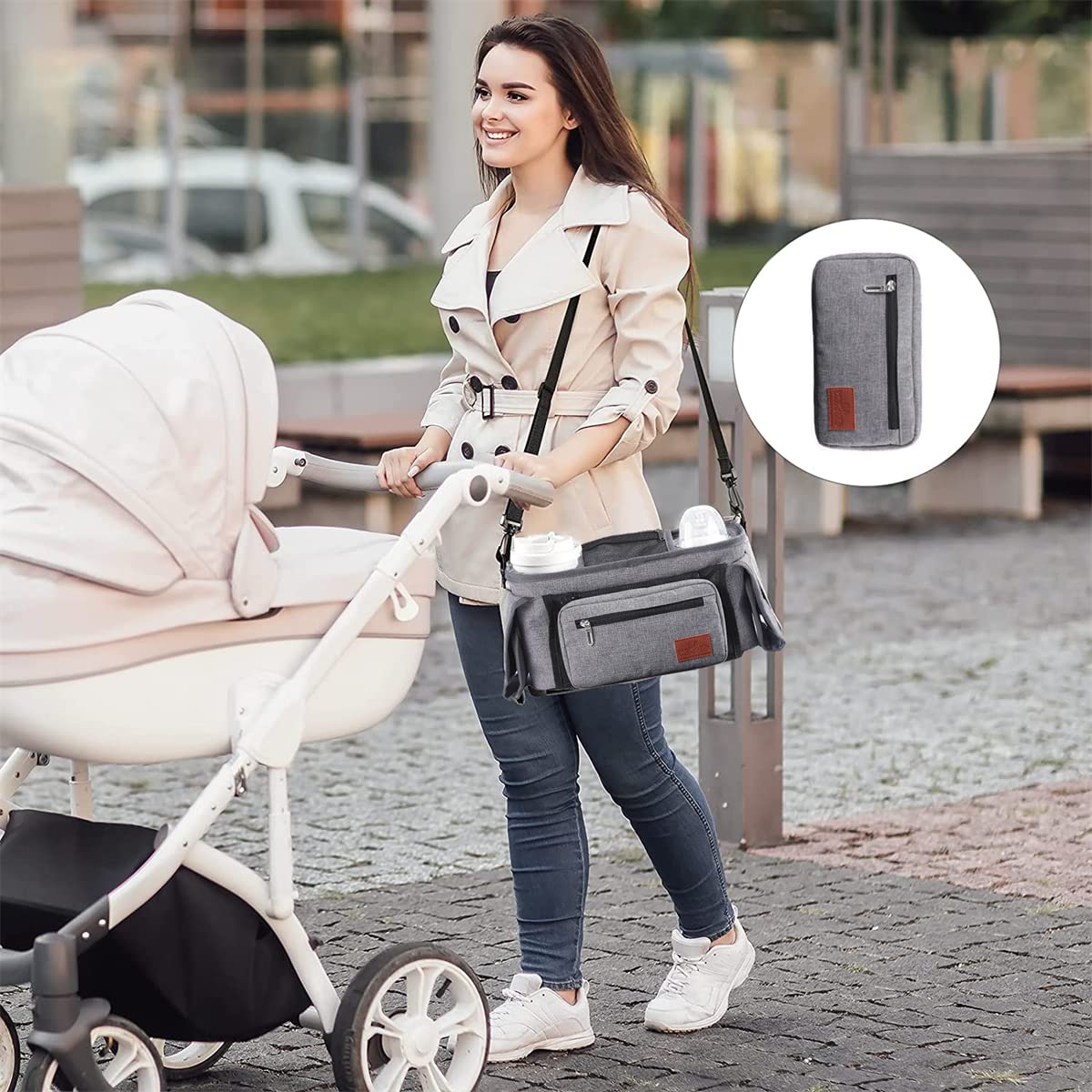 Anwangda Sac De Rangement Universel Pour Poussette, Landau, Landau, Landau, Landau, Poussette - Noir - Taille L
