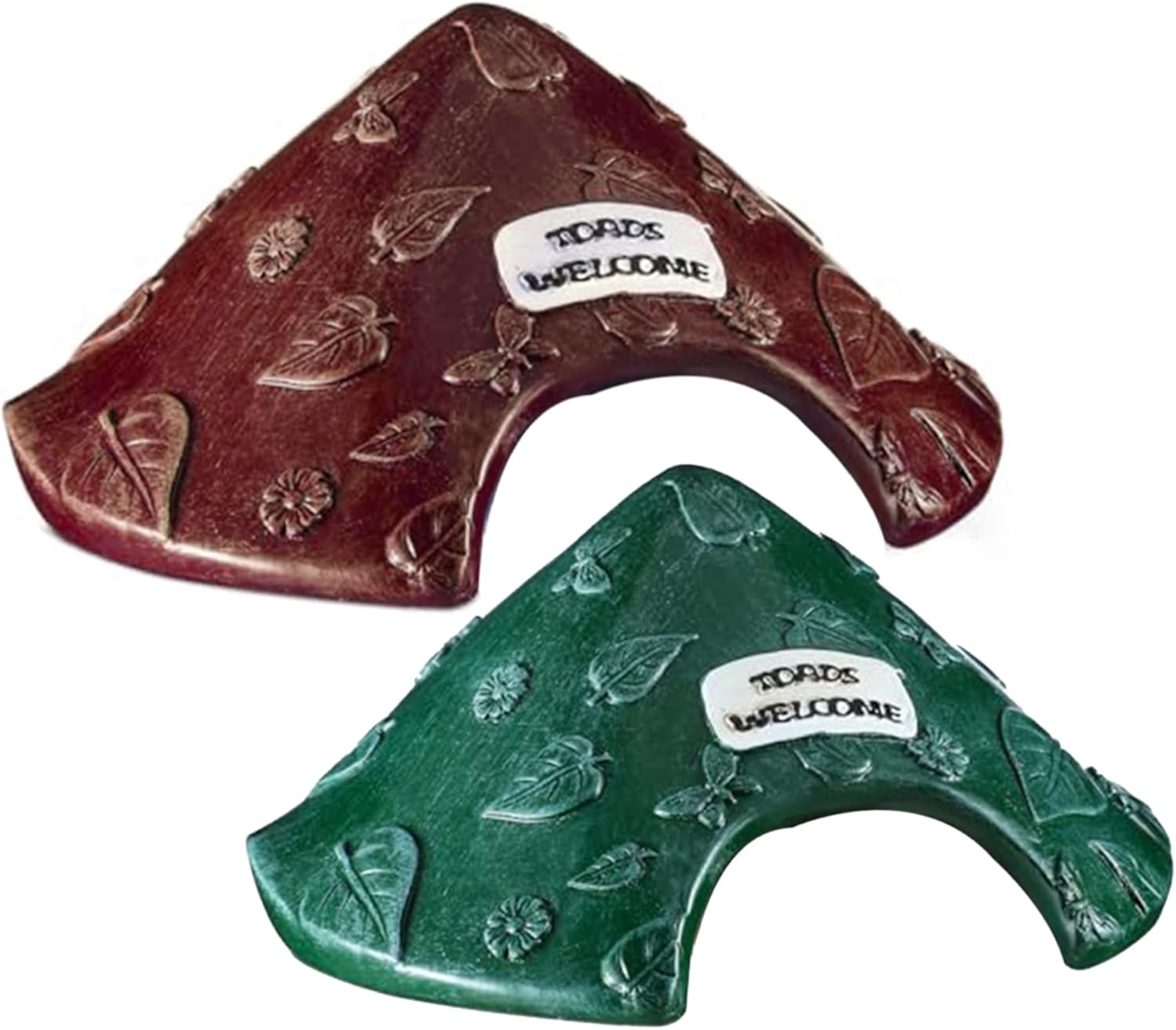 Toad House 8x4in Leaf Pattern Frog House Resin Protective Toad Habitat with Welcome Sign Cute for Home Outside Garden Zoo Aquarium Green