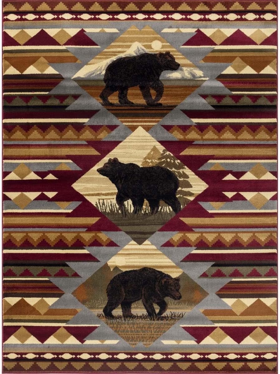 BLACK FOREST DECOR Wandering Bear Lodge Rug - 8 x 10, Polypropylene, Indoor Area Rug, 10" W x 10