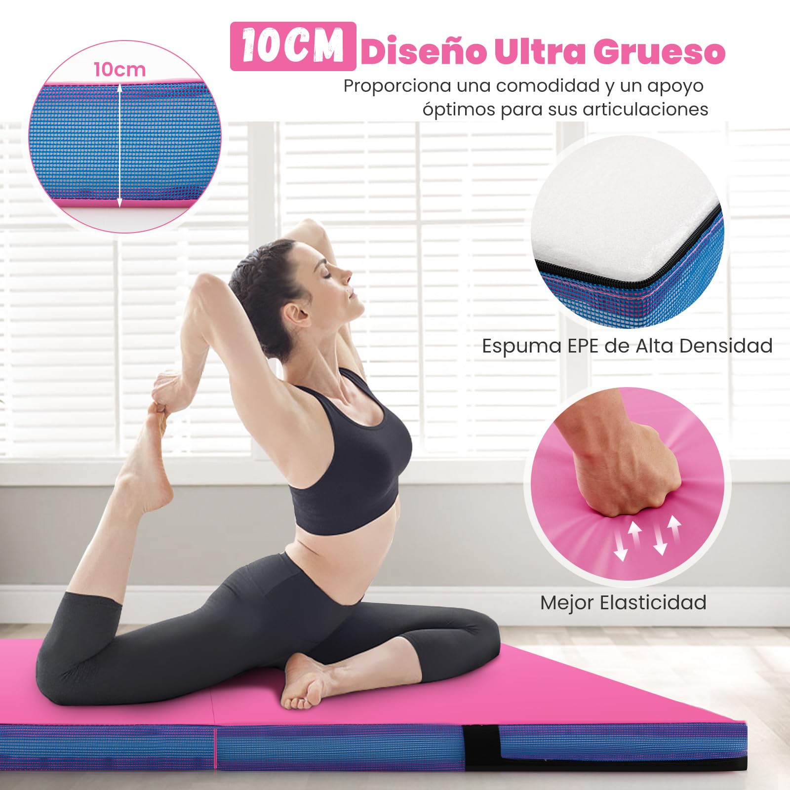 COSTWAY Colchoneta Gimnasia Plegable 122x12x0 cm Funda Cuero Artificial Asas Transporte Esterilla Ejercicios Yoga Pilates