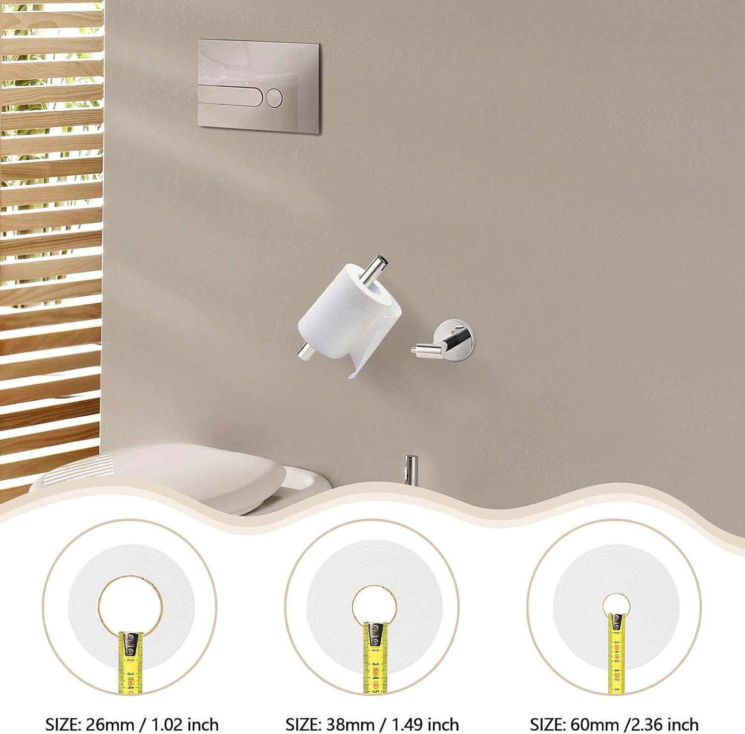 Polished Chrome Toilet Paper Holder & Towel Ring, SUS 304 Stainless Steel Silver Bathroom Hardware Set with Pivoting Toilet Paper Roll Holder Wall Mount for Bathroom - Image 4