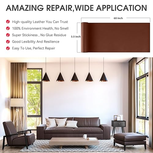 Miniatura 4 de luevita Parche de reparación de cuero, cinta de reparación de cuero autoadhesiva de 3.5 x 60 pulgadas, parches de cuero para muebles, sofás,
