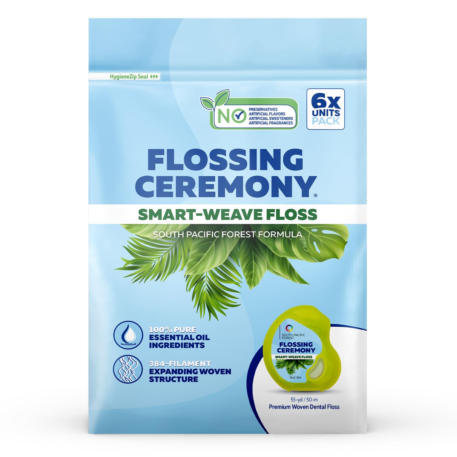 | Expanding Woven Dental Floss | Smart-Weave Floss | Vegan | Natural | Non-Toxic & PFAS Free | Eucalyptus & Manuka | Hilo Dental para Dientes | 55 Yards x 6 Units