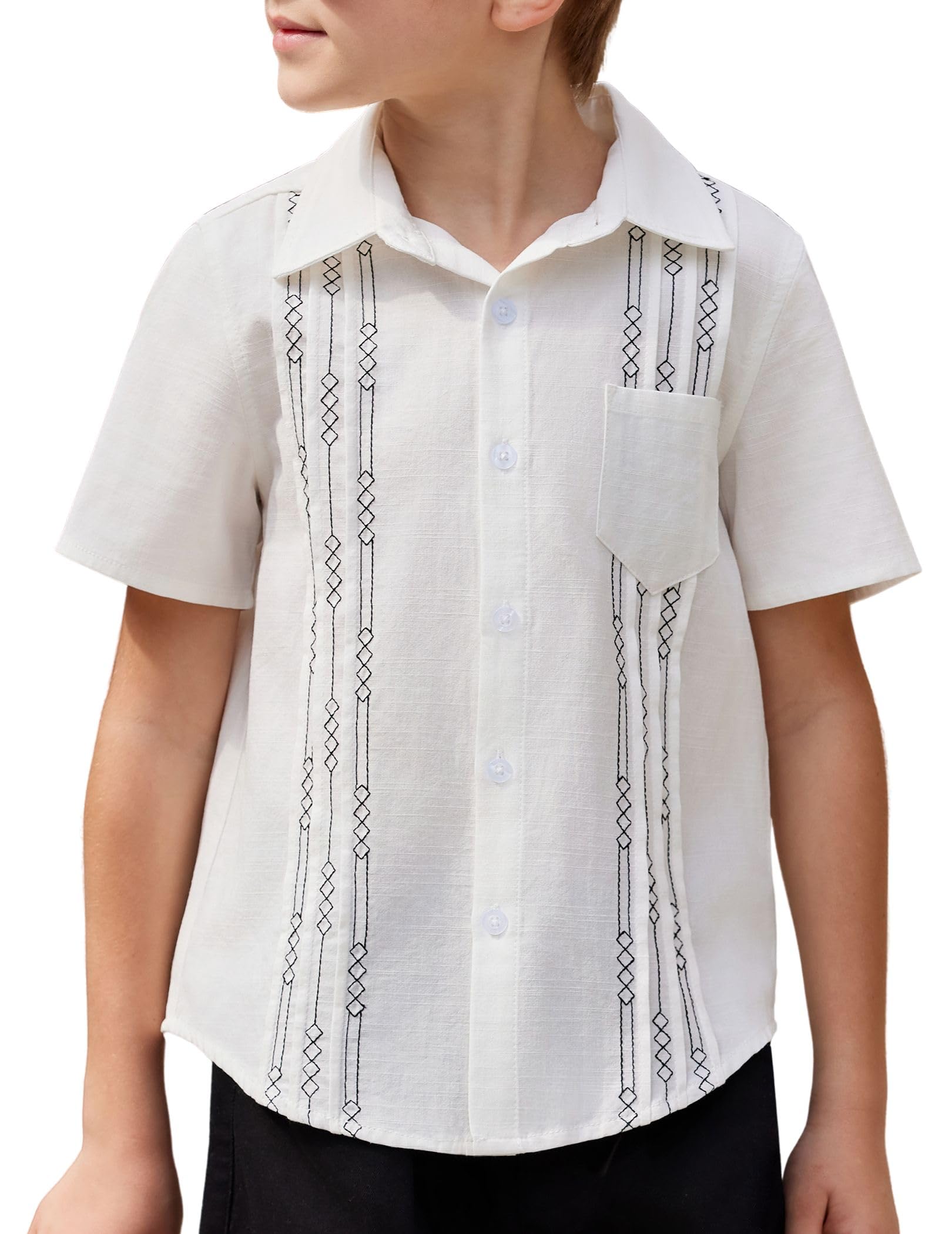Arshiner Boys Guayabera Shirt Short Sleeve Cotton Linen Button Down Shirt Summer Beach Tops with One Pocket